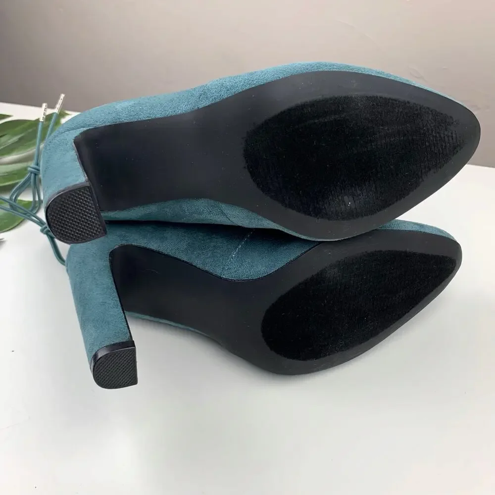 JF JustFab Jesyna Ankle Boots Heeled Blue Faux Suede Women's 8 - Picture 10 of 11